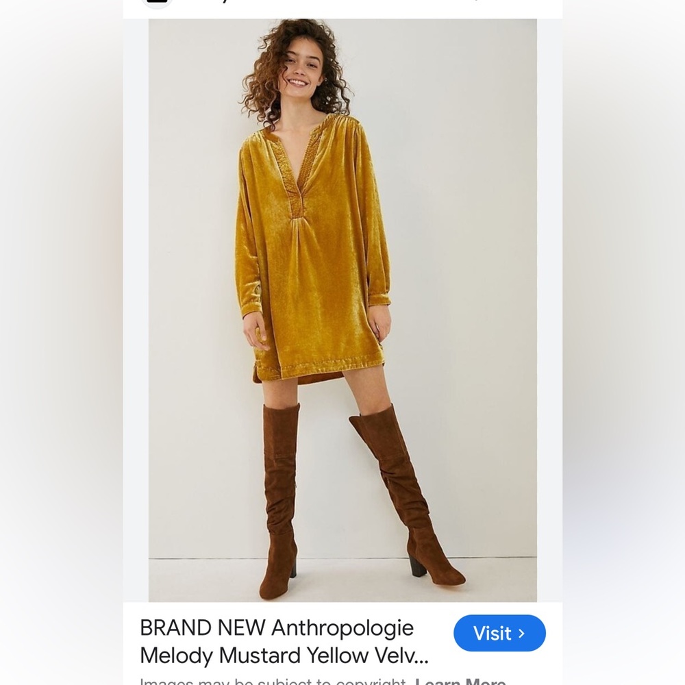 Anthropologie Velvet Gold Tunic Dress